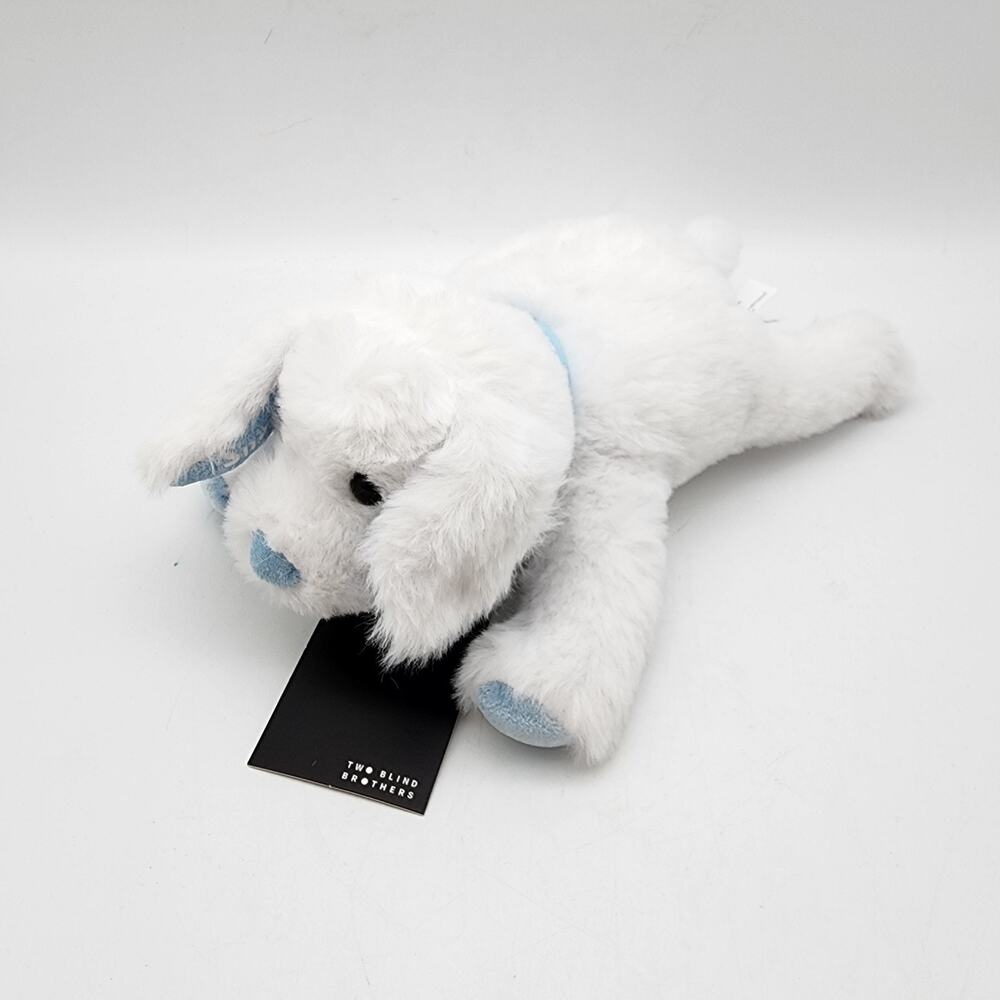 Two Blind Brothers Snowy Guide Dog Plush 10" White Blue Lays Flat Braille Tag